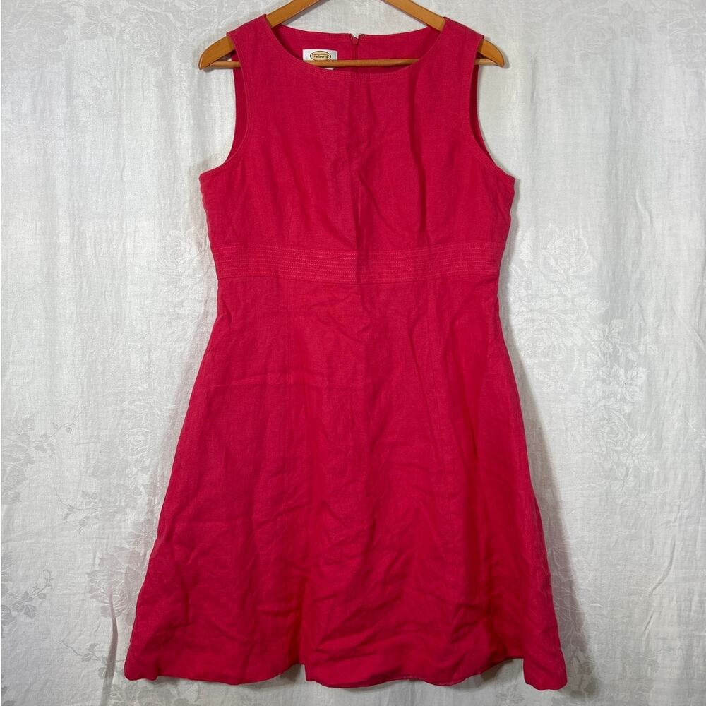 VTG Talbots Dress 14 PETITE Pink 100% Irish Linen Sheath Lined Tank Sleeveless